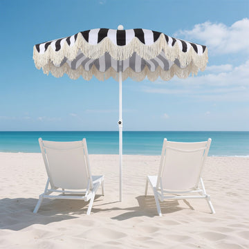 Mariner 6.5 ft. Classic Cottage Fringe Tassel Market Beach Umbrella